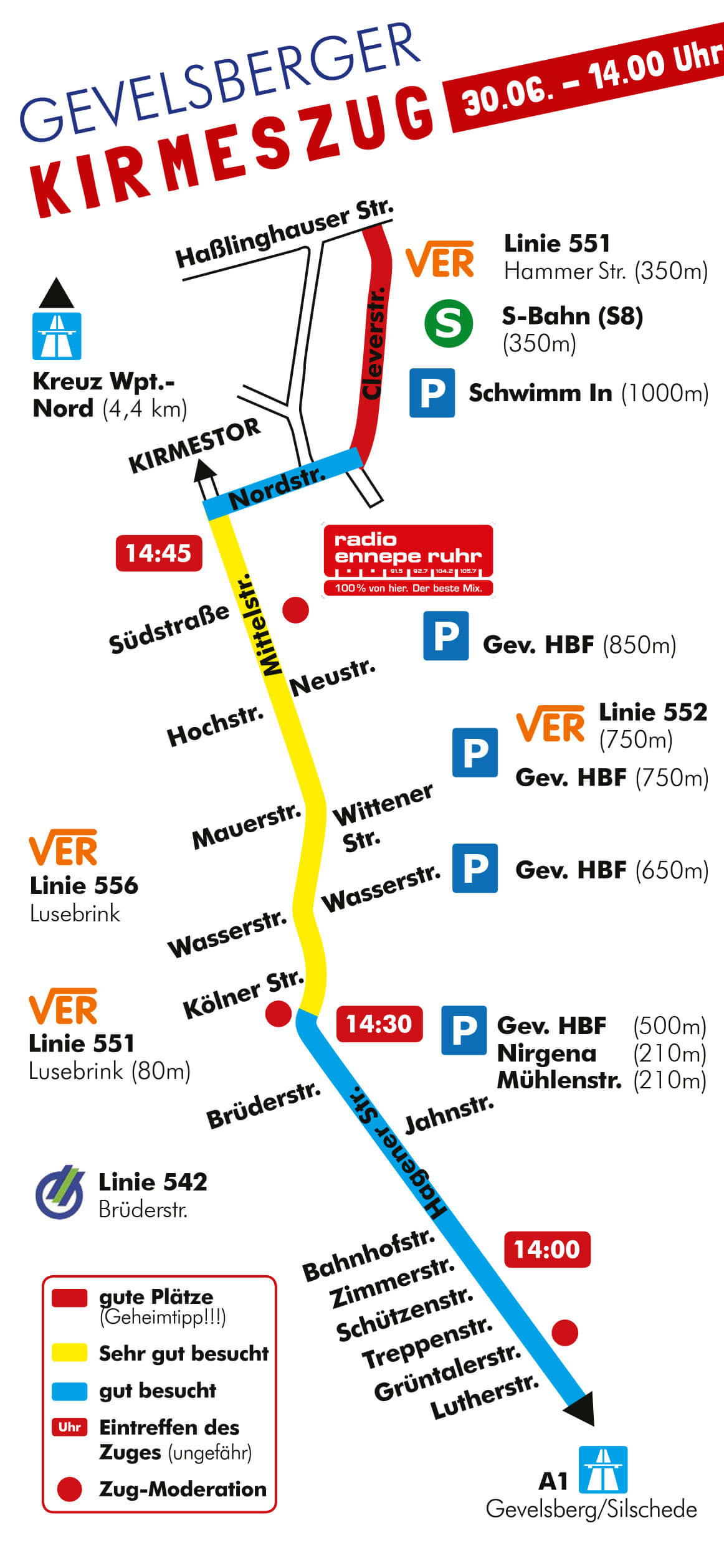 Zugverlauf des Gevelsberger Kirmeszuges 2019
